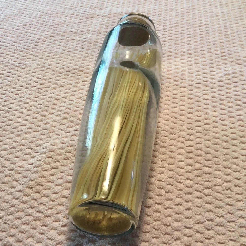 Decorative Glass Bottle Decanter with Cork 12x3”. Pasta not included.